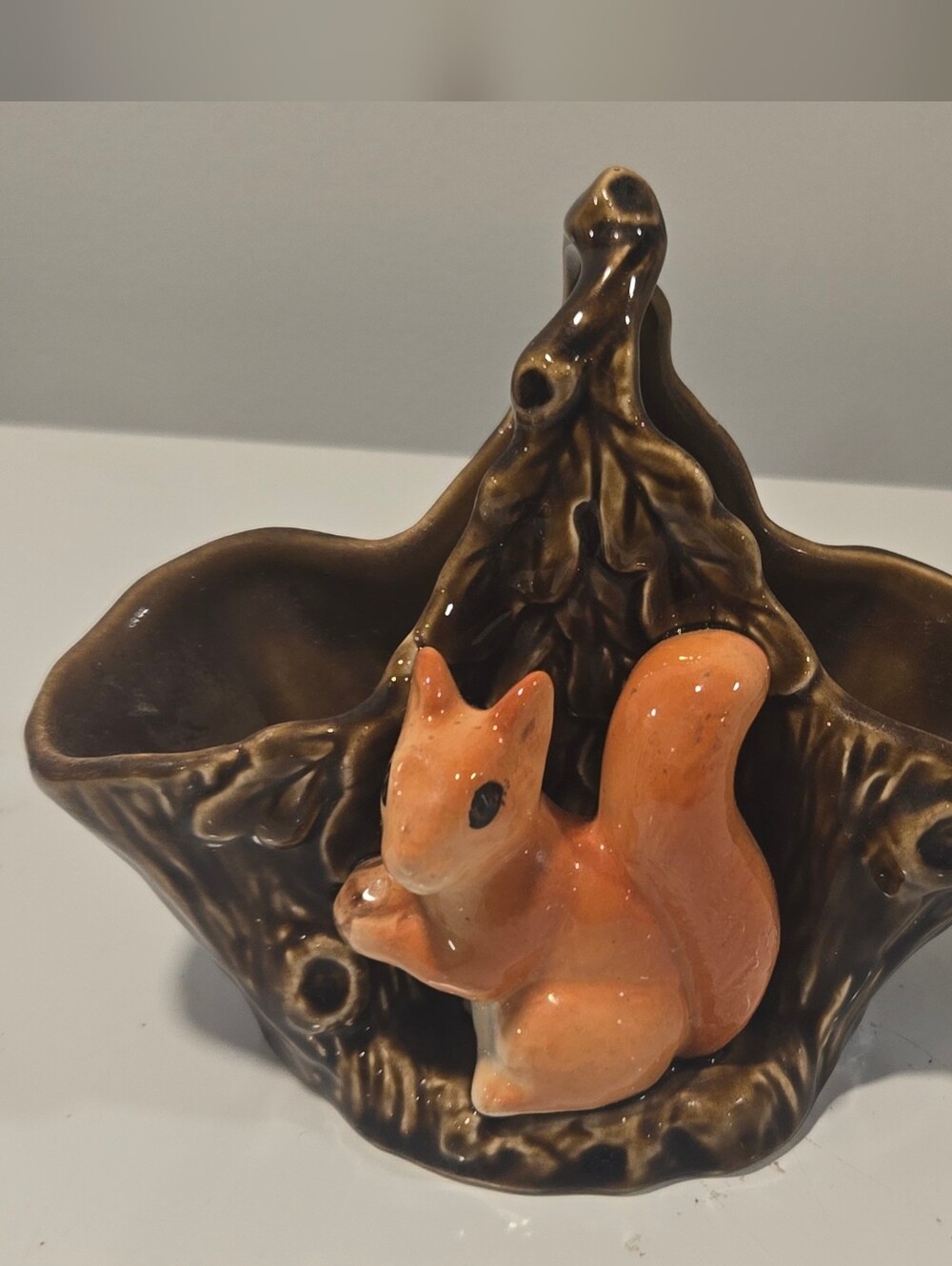 Vintage SylvaC red squirrel posy vase with handle #4240, Made In England